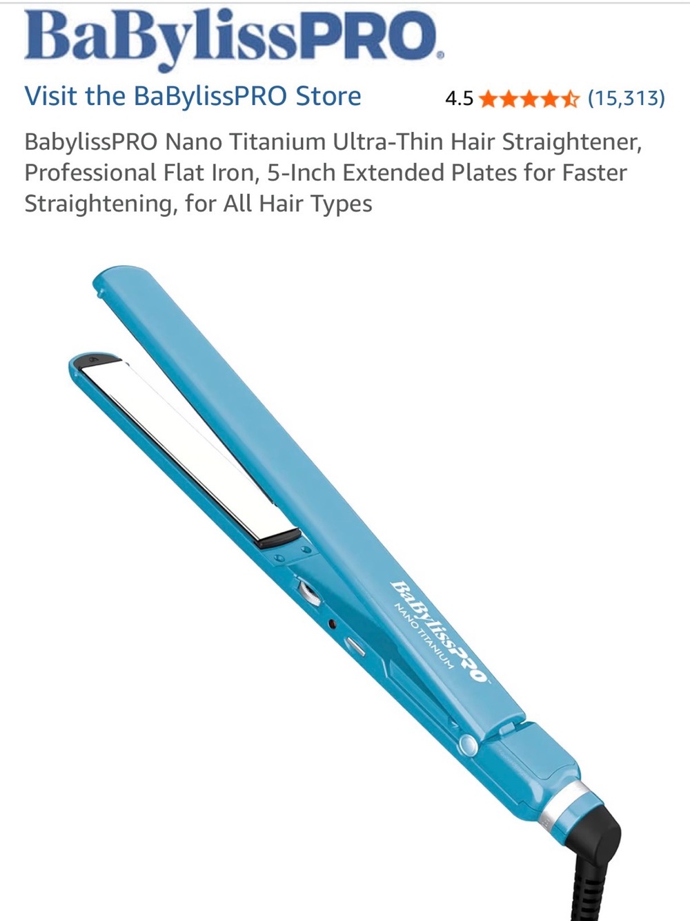 BaBylissPRO Nano Titanium Ultra-Thin Hair Straightener — Blue
